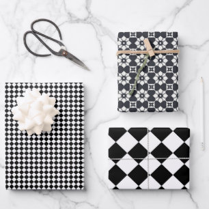 Zwart En Wit Inpakpapier Plat Vellen Set Van 3