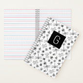 Zwart en Wit Insect Schets Monogram Notitieboek (Binnen)