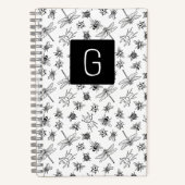 Zwart en Wit Insect Schets Monogram Notitieboek (Voorkant)