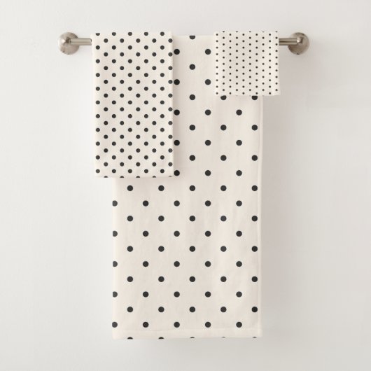 Zwart en wit ivoor polka stippenpatroon retro bad handdoek (Insitu)