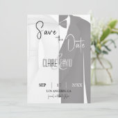 Zwart en Wit Jurk Smoking Save The Date Kaart (Staand voorkant)