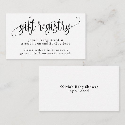 Zwart en wit kalligrafie schrift cadeau registrati informatiekaartje (Voorkant / Achterkant)