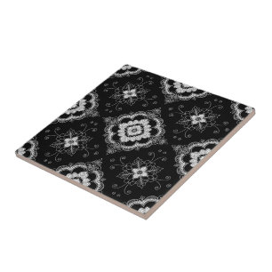 Zwart en wit kant decoratief patroon tegeltje