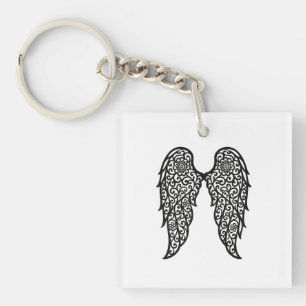 Zwart en wit kant engelenvleugels – Elegante engel Sleutelhanger