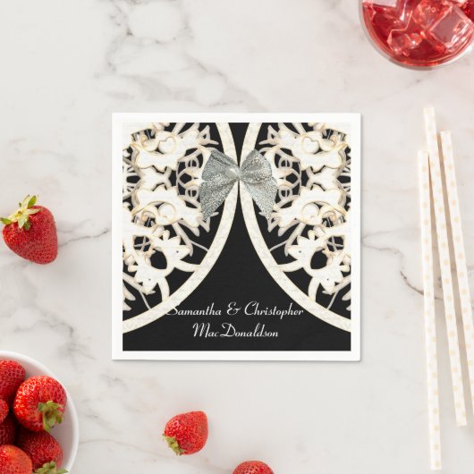 Zwart en wit kant papieren gesneden damast bruilof servetten (Insitu)