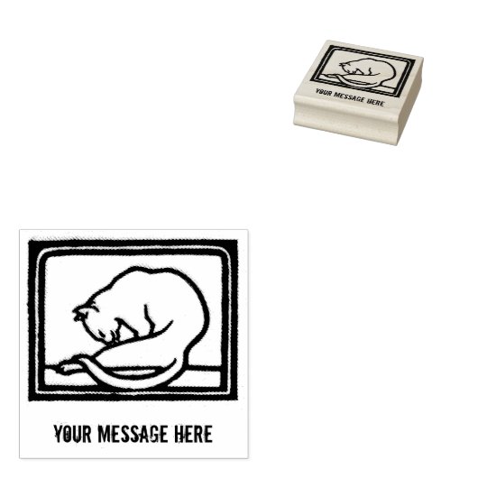  zwart en wit kat houtsnede rubberstempel (Gestempeld)