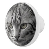 Zwart en wit kat kitten gezicht keramische knop (Rechts)