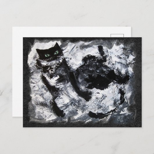 Zwart en wit kat schilderen briefkaart (Voorkant / Achterkant)
