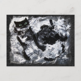 Zwart en wit kat schilderen briefkaart