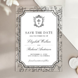 Zwart en Wit Katholiek Huwelijk Save the Date Acryl Uitnodigingen