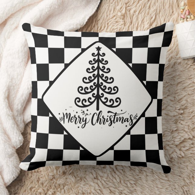 Zwart en wit kerstfeest kussen (Deken)