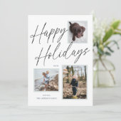 Zwart en Wit Kerstgroet Script Foto Feestdagenkaart (Staand voorkant)