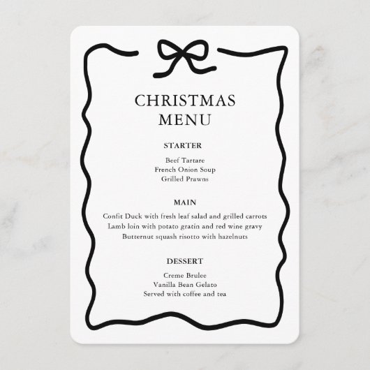 Zwart en wit Kerstmis Menu (Voorkant)