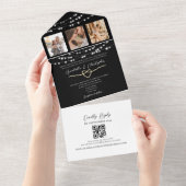 Zwart en Wit Kerstverlichting Huwelijk QR Code All In One Uitnodiging (Afscheurbaar)