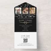Zwart en Wit Kerstverlichting Huwelijk QR Code All In One Uitnodiging (Binnen)