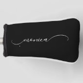 Zwart en Wit Klasse Gebogen Swash Handtekening Naa Golfheadcover (Voorkant)