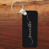 Zwart en wit Klasse Gebogen Swash Handtekening Naa Sleutelhanger (Voorkant)
