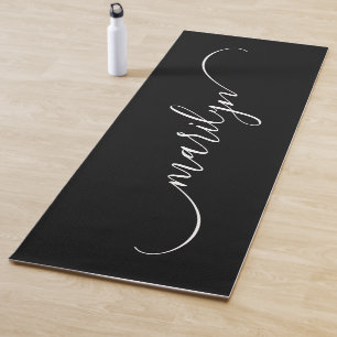 Zwart en Wit Klasse Gebogen Swash Naam Schrift Yogamat