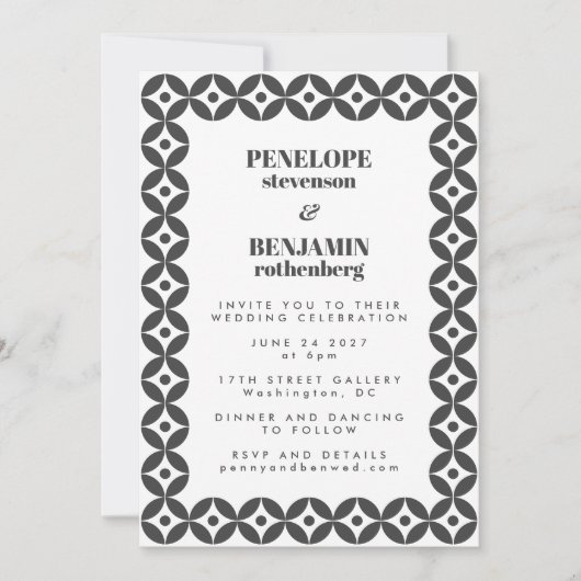 Zwart en wit Klassic Mid Mod Geometric Weddenschap Kaart (Voorkant)