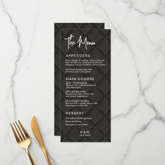 Zwart en wit klassiek elegante trouw menu (Voorkant / Achterkant in situ)
