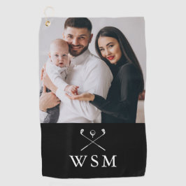 Zwart en Wit Klassiek Monogram Foto Golfclubs Golfhanddoek