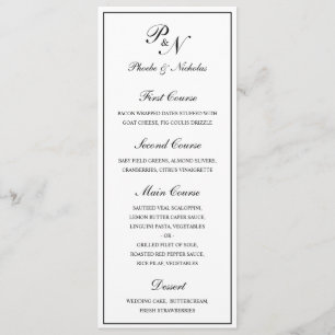 Zwart en wit klassieke elegante bruiloft menu