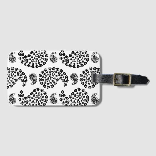 Zwart en wit, klein paw afdrukken Paisley Patroon Bagagelabel (Voorkant (horizontaal))