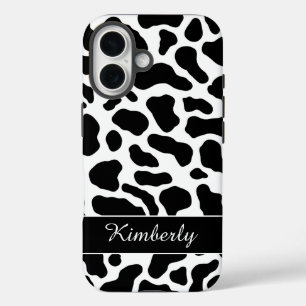 Zwart en wit koeienprint  iPhone 16 hoesje