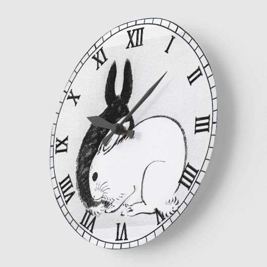  zwart en wit konijnenkonijn grote klok (Hoek)