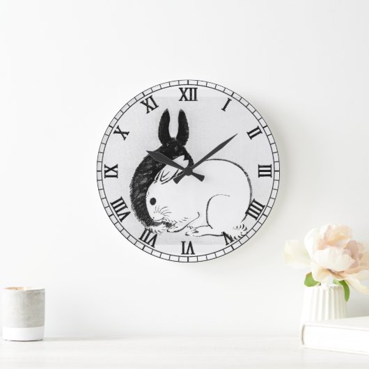  zwart en wit konijnenkonijn grote klok (Huis)