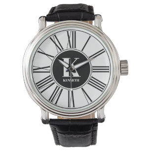 Zwart en Wit Kordate Monogram Romeinse Cijfers  Horloge