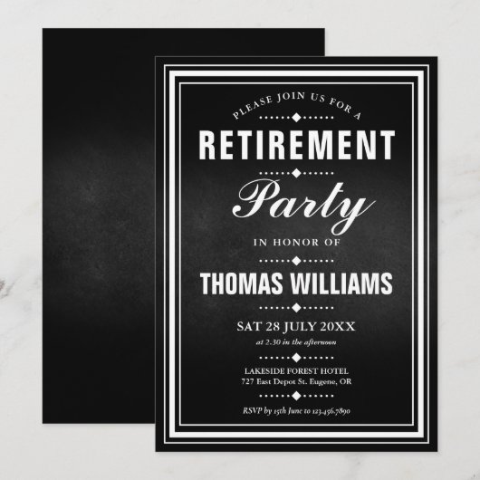 Zwart en wit krijtbord Pensioenfeest Kaart (Voorkant / Achterkant)