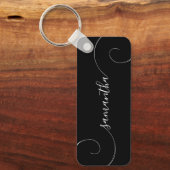 Zwart en Wit Krullend Handtekening Naam Sleutelhanger (Voorkant)
