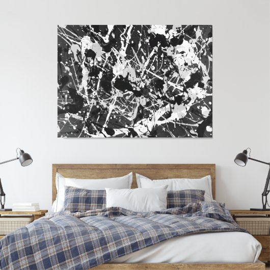ZWART EN WIT L V - Action painting -Abstract- Canvas Afdruk (Insitu (Slaapkamer))