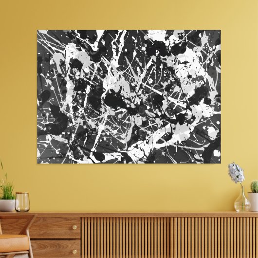 ZWART EN WIT L V - Action painting -Abstract- Canvas Afdruk (Insitu (Woonkamer))