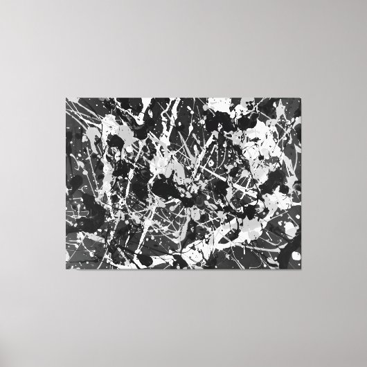 ZWART EN WIT L V - Action painting -Abstract- Canvas Afdruk (Voorkant)