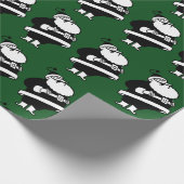 zwart en wit lachen kerstman op groen cadeaupapier (Hoek)