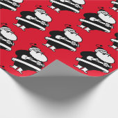  zwart en wit lachen kerstman op rood cadeaupapier (Hoek)