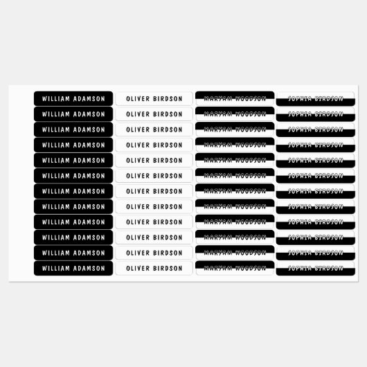 Zwart en wit lange achternaam | waterdichte kledin labels (Vel)