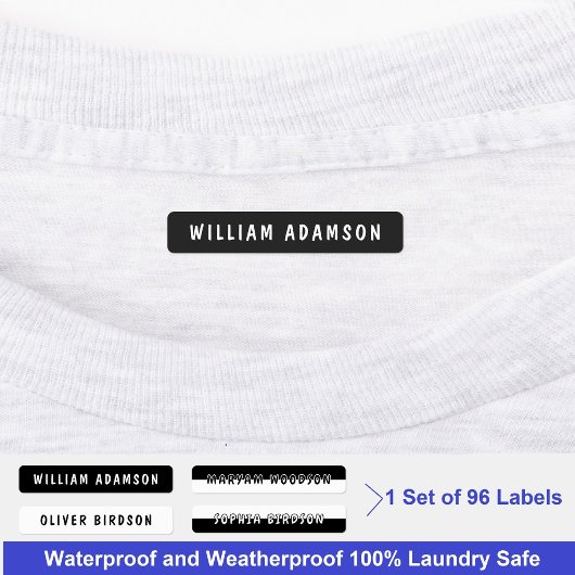 Zwart en wit lange achternaam | waterdichte kledin labels