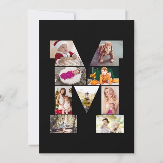 Zwart en Wit Letter M Fotocollage Kaart (Voorkant)