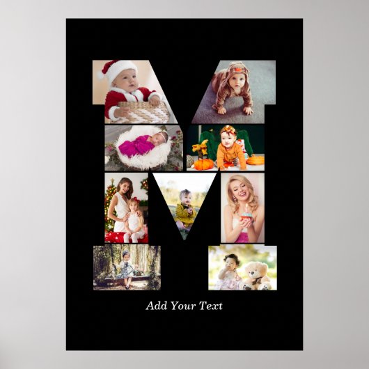 Zwart en Wit Letter M Fotocollage Poster (Voorkant)