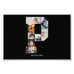 Zwart en Wit Letter P Foto Collage Afdruk