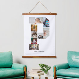 Zwart en Wit Letter P Foto Collage Hangend Wandkleed