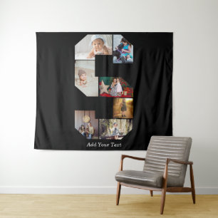 Zwart en wit Letter S foto collage Wandkleed