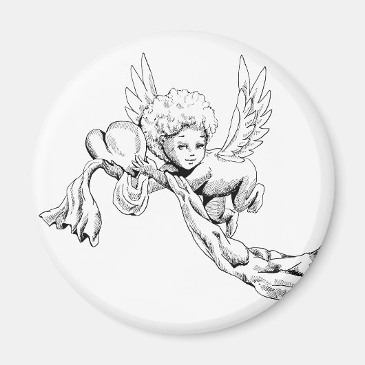 Zwart en wit Leuke Engel met hart Magneet (Voorkant)