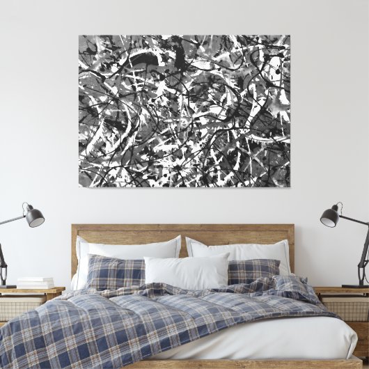 ZWART EN WIT LI - Action painting -Abstract- Canvas Afdruk (Insitu (Slaapkamer))