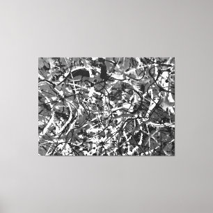 ZWART EN WIT LI - Action painting -Abstract- Canvas Afdruk