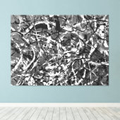ZWART EN WIT LI - Action painting -Abstract- Canvas Afdruk (Insitu (Houten vloer))