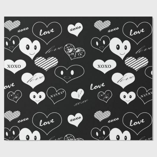 Zwart en wit, liefdesXoxo-omslagpapier Cadeaupapier (Vlak)